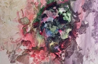 Uno de los dos cuadros del conjunto "Patio Andaluz", colores y texturas florales