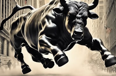 Bull running on wall street stocks