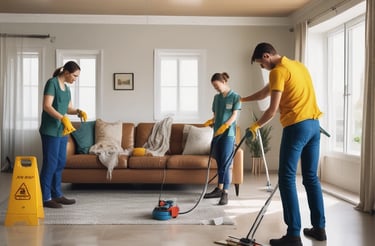 A welcoming office space with cleaning supplies.