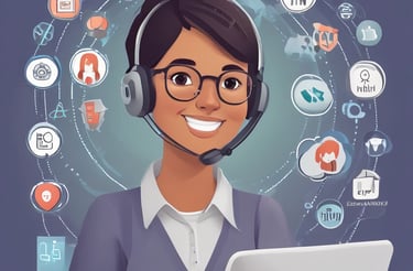 A friendly customer service representative at a desk.