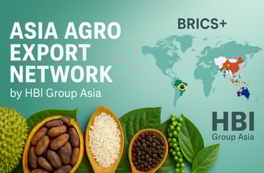 A regional map highlighting export countries in Asia including Indonesia, Pakistan, Vietnam, Thailand, and Cambodia.