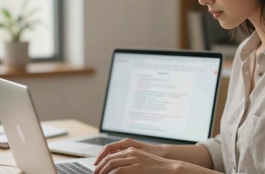 A cozy workspace with a laptop and a cup of coffee, inviting you to send a message.