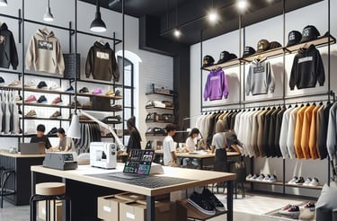 un magasin de streetwear avec un atelier de customisation