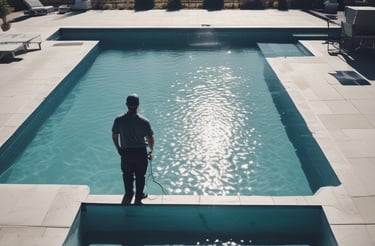An inviting image of a swimming pool with a clear blue sky.