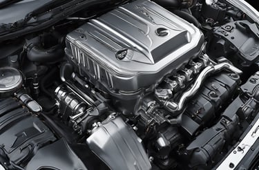 a car engine with a large engine in the engine compartment