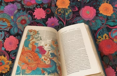 A person wearing a blue sweater and glasses is sitting on a beige sofa, gently resting their hand on their shoulder. The setting includes a dark green wall with a photograph of a street scene featuring two wooden doors and cobblestones. There are lush green plants on a side table and a cozy ambiance is created by the decorative elements.