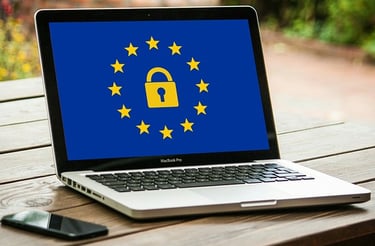 laptop with the EU flag and a padlock 