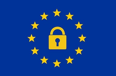 An European flag with a yellow padlock