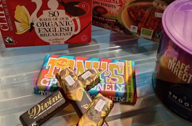 A selection of Fairtrade products at Traipoint Hlaesowen