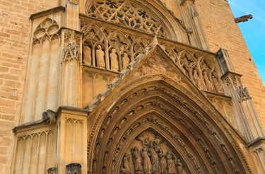 Stunning Gothic facade of Valencia Cathedral, a historic landmark in the heart of the old town