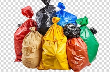 a pile of garbage bags with a lot of different colors