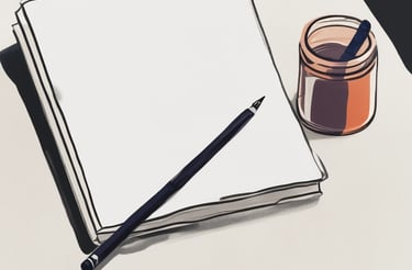 A serene workspace with art supplies and a laptop.