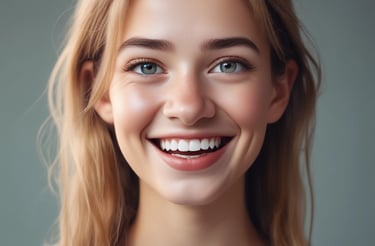 A close-up view of a dental model showing a row of upper teeth, likely made from dental materials for educational or demonstration purposes. The teeth are white and well-aligned, set in a pink gum-like base.