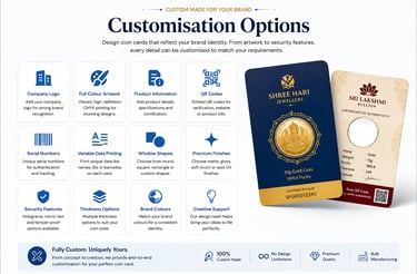 Customisable multi colour digital printed coin cards with branding options by Card Tec