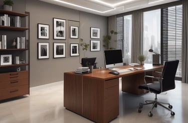 A welcoming office desk with a laptop, notebook, and a cup of coffee, symbolizing readiness to assist clients.