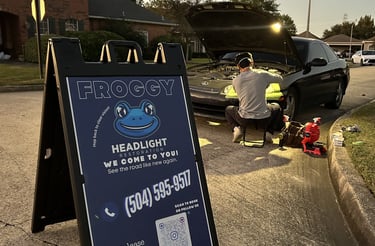 froggy headlight restoration working on a clients car