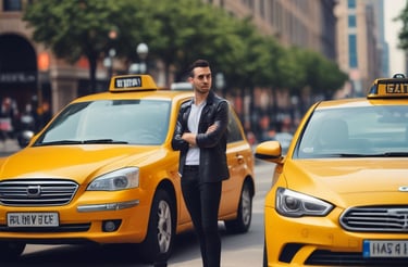 A friendly taxi driver assisting a passenger into a comfortable car in Kuwait.