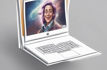 A cozy workspace with a laptop, coffee cup, and colorful personalized items on a wooden desk.