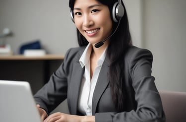 A friendly customer service representative speaking on the phone with a water utility customer.