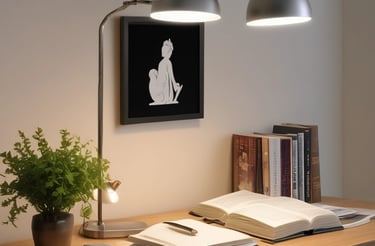 A cozy workspace with warm lighting and a notebook ready for contact details.