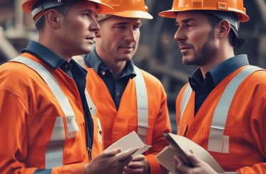 A professional mining business team discussing plans around a table with digital maps and charts.