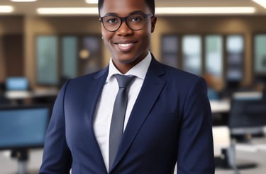 A diverse group of African professionals collaborating over laptops in a modern office.