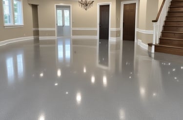 Vibrant decorative flake epoxy floor in a stylish garage setting.