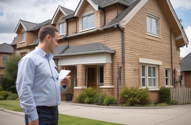 A friendly professional inspector discussing property details with a client in a modern Dubai office.