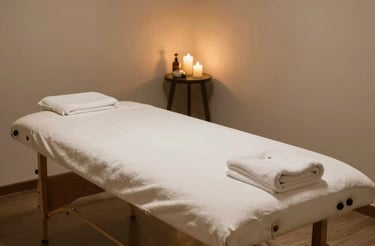 A serene healing space with soft natural light and calming crystals.