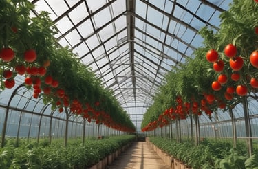 A close-up of a greenhouse control panel with hands adjusting settings amid vibrant plants.