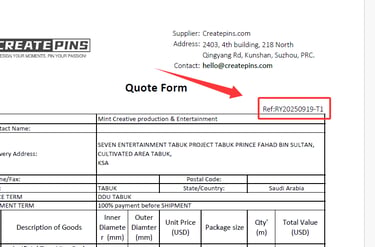 Order number in the Proforma invoice