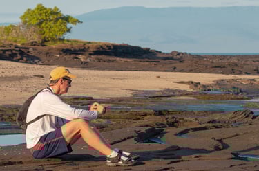 Galapagos Islands volcanic landscape and ocean coastline
