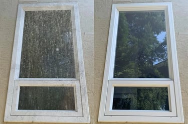 Avant-après nettoyage fenêtre PVC Transformation spectaculaire d'une fenêtre sale vers une propre