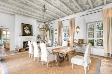 Dining room at Finca Santa Katerina with traditional furniture and chandelier