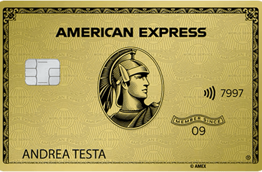 a gold american express card with a gold american express