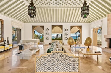 Living room at Villa El Rincon with Moroccan accents and sea views