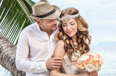 Romantic wedding photo shoot on a tropical island beach in Thailand.