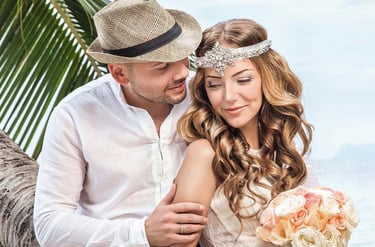 Romantic wedding photo shoot on a tropical island beach in Thailand.