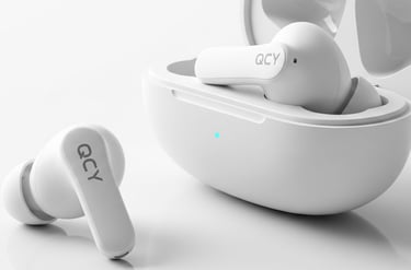 um par de fones de ouvido com um par de fones de ouvido no ouvido