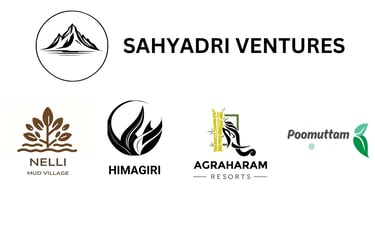Logos of Sahyadri Ventures and its entities:Agraharam Resorts, Nelli Mud Village, Himagiri,Poomuttam