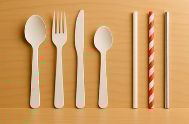 Eco-friendly disposable paper cutlery, sustainable spoons, forks, and knives.
