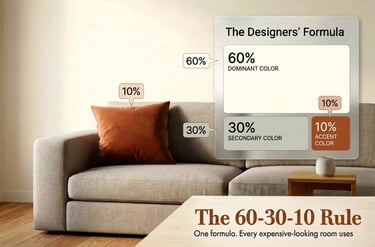 60 30 10 color rule for building a living room colour palette with warm cream taupe and brushed gold