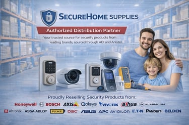 Family with SecureHome Supplies security products in a warehouse distribution setting.