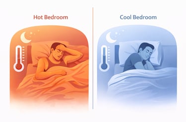 comparação entre quarto quente e fresco para dormir