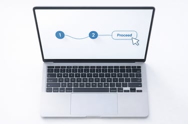 3 soļu lietotāja ceļš mājaslapā ar kursora klikšķi uz pogas