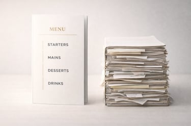 Mazāk ir labāk metafora – vienkārša ēdienkarte salīdzinājumā ar haotisku informācijas kaudzi