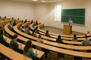 Lecture hall symbolising full-time academic study and professional training