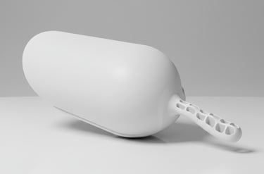 Round-base white scoop. Robust structure for intensive industrial use.