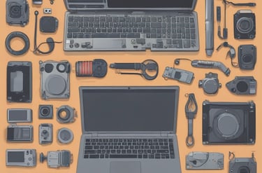 A wall display in a public service area with digital service sections. It features a large image of a smiling woman with glasses in the center, surrounded by digital screens and icons representing different electronic services. There are two orange kiosks with touch screens for self-service on the right side.