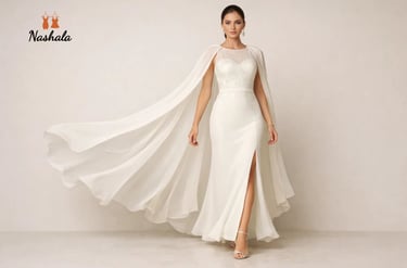 cape style party wear gowns